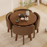 Mesa Redonda Pequeña de Bambú con Sillas, Combinación para Balcón, Oficina, Negocios, Ocio, Recepción, Invitados, Una Mesa y Cuatro Sillas