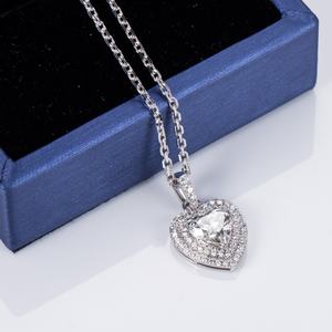 Messi Jewelry 18k White Gold Vintage Romantic halo Style <b>Heart</b> <b>Shape</b> Lab Grown Diamond Pendant Necklace - Product Image 2