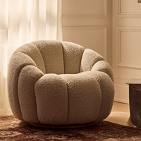 Fauteuil d'appoint moderne en tissu bouclé style crème, fauteuil pivotant, canapé individuel, fauteuil coquille citrouille pour salon, maison moderne