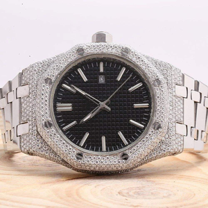 Moissanite Montre de mode cloutée en diamant avec mouvement mécanique Montre de luxe en acier inoxydable entièrement glacée pour hommes femmes - Product Image 1