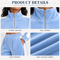 Ensemble de survêtement en velours personnalisé pour femme, veste courte à manches longues et fermeture éclair intégrale, pantalon plissé à jambes larges pour un usage quotidien décontracté