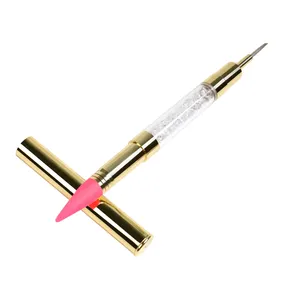 BQAN-Bolígrafo profesional de doble uso para punteado de cera de uñas, Diamante de imitación, Metal dorado