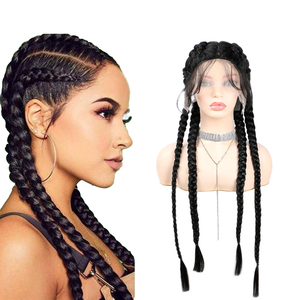 Vente en gros perruques longues tressées pour femmes noires torsadées noires 4x Box Braid Lace perruque Natural Front perruques synthétiques légères 32 pouces - Product Image 1