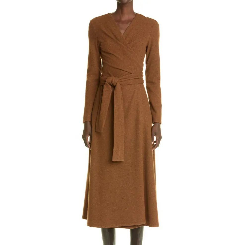 AOPU Women Office Lady Long Sleeve Dresses Ladies Elegant Cashmere Wool Blend Knitted Women's Sweater Luxury Dress