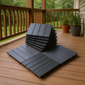 Baldosas de plástico entrelazadas gris oscuro de 12x12, impermeables, con textura de madera 3D para pisos exteriores de porche. - Product Image 2