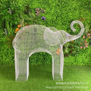 Sculpture d'éléphant creuse en acier inoxydable, peinte par poudrage, ornement de jardin extérieur, forme animale autoportante - Product Image 2