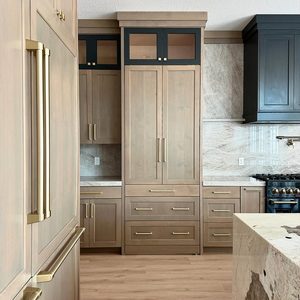 خزائن مطبخ حديثة بتصميم شيكر من خشب البلوط الصلب بلون أسود بلمعة الساتان مع سطح رخامي متباين للاستخدام في الشقق مع مفصلات حوض - Product Image 3