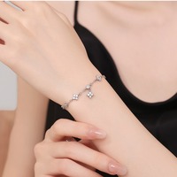 Bracelet trèfle à quatre feuilles en argent sterling 925 avec zircon, porte-bonheur, bracelet à chaîne