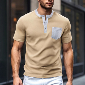 Nouveautés d'été pour hommes : Vêtements transfrontaliers Europe-Amérique, lavables en machine, poches plaquées, fermeture ouverte, 100 % polyester - Product Image 2