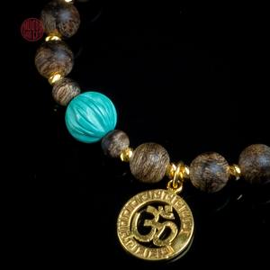 กำไลข้อมือไม้กฤษณาธรรมชาติขนาด 6 มม. ประดับด้วยทองคำผสมและหินทิเบต ราคาถูก - Product Image 2