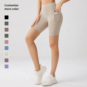 Shorts de <span class=keywords><strong>Ciclismo</strong></span> Personalizados de 4" con Cintura Alta y Bolsillo para Correr, Súper Suaves para Entrenamiento y Yoga para Mujer - Product Image 4