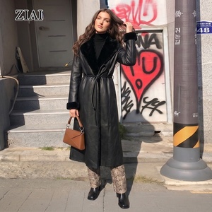 Cappotto Lungo in <span class=keywords><strong>Pelle</strong></span> Nera da Donna con Bordo in Pelliccia | Cappotto <span class=keywords><strong>Trench</strong></span> in Finta Pelliccia, Soprabito Invernale Caldo con Cintura per Streetwear e Casual - Product Image 2