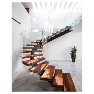 ACE Pasamanos de barandilla personalizados Villa prefabricada Escalera curva de madera de hierro forjado Apartamento interior moderno - Product Image 4