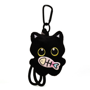 かわいいぬいぐるみ猫キーホルダー 魚の骨パッチ付き カワイイバッグチャーム バックパックペンダント ティーンガールズ・女性へのギフト - Product Image 1