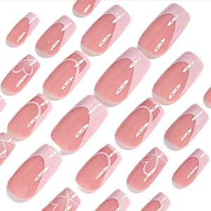 Faux ongles longs réutilisables pré-finis, style French Press, base nude, motif ligne artistique, couleur café au lait, pour usage quotidien et fêtes, vente en gros - Product Image 4
