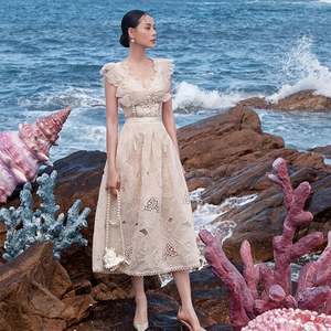 Spot Goods <span class=keywords><strong>2022</strong></span> diseñador vietnamita estilo Hada industria pesada vestido blanco temperamental minoría encaje hueco AMY - Product Image 3