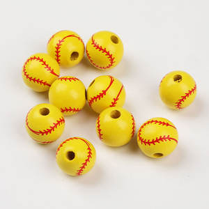 16มม. DIY เครื่องประดับลูกปัดกำไลลูกปัดไม้พิมพ์ลายบาสเกตบอลฟุตบอลเบสบอลวัสดุลูกปัดหลวม - Product Image 5