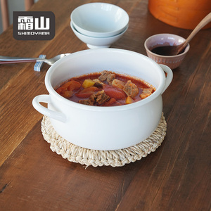 Ensemble de 3 ustensiles de cuisine SHIMOYAMA : Marmite en émail avec cuiseur vapeur en bambou et couvercle en verre, idéal pour faire bouillir, faire mijoter et cuire à la vapeur - Product Image 6