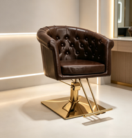 Chaise de coiffure moderne haut de gamme pour salon de coiffure, avec décor en diamant et base hydraulique dorée, pour utilisation en salon de coiffure et spa