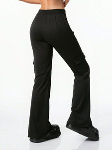 Mid Waist PU Workwear Casual Breathable Comfortable <strong>Sports</strong> <strong>Trousers</strong> <strong>Women</strong> Regular Fit Elastic Waist Wide Leg Spring Pants - Product Image 5