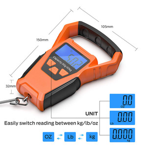 Báscula Colgante Electrónica J&R Naranja de Alta Precisión, Resistente, 50 kg, con Pantalla LCD Retroiluminada, Regla Integrada y Cinta Métrica Retráctil de Acero - Product Image 5