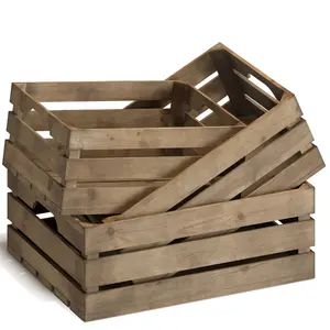 새로운 디자인 소박한 나무 중첩 상자 손잡이 장식 농가 나무 저장 용기 상자