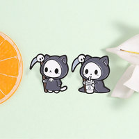 Épinglette décorative en émail Grim Reaper Cat, badge métallique pour sac à dos, veste, sac, accessoire quotidien, ornement