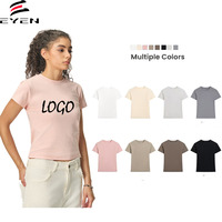 T-shirt ajusté en coton et élasthanne 230G avec logo personnalisé, respirant, couleur unie, style streetwear décontracté pour femme