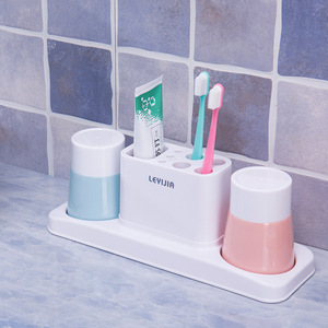 Levijia <b>Toothbrush</b> <b>Holder</b> With Cups Storage Rack For Bathroom Family Of Three Freestanding Rectangular Design - Product Image 4