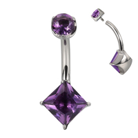 GZN Fashion Natural Stone Titanium 14G Jeu de broches à filetage interne Rectangle Natural Stone Belly Ring Navel Ring Earring