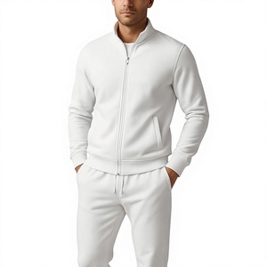 <b>Mens</b> <b>White</b> Full Zip Tracksuit Set Premium Track <b>Jacket</b> and Jogger Pants Casual Athletic Sportswear Comfortable Slim Fit Active - Product Image 1