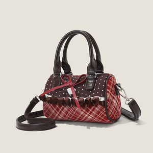 Sac à bandoulière portable pour femme, motif écossais rouge, patchwork, design en dentelle, idéal pour les sorties - Product Image 2