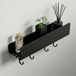 Nouvelle conception d'étagère murale pour shampoing, support en acier inoxydable, organisateur de salle de bain, étagère de douche avec 4 crochets amovibles - Product Image 1