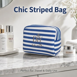 7.8 Inches Cotton Terry Cloth <b>Cosmetic</b> <b>Bag</b> Large Capacity <b>Travel</b> Toiletry <b>Bag</b> with Embroidery Logo Easy to Carry Zipper Pouch - Product Image 4