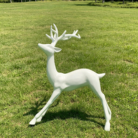 Vente Flash : Statue de Renne et Traîneau Géante en Fibre de Verre, Taille Réelle, Décoration de Noël Extérieure, Sculpture Paysagère Moderne