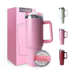 Vaso térmico clásico Precio de <span class=keywords><strong>compra</strong></span> a granel Tapa de paja aislada de acero inoxidable 304 Vaso de taza de coche de 40oz sin BPA con mango lateral - Product Image 2