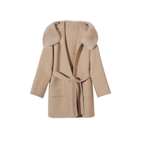 QIUCHEN QC19055 jaket wol kasmir wanita, keluaran baru bulu asli kerah bulu rubah Model Fashion mantel wol