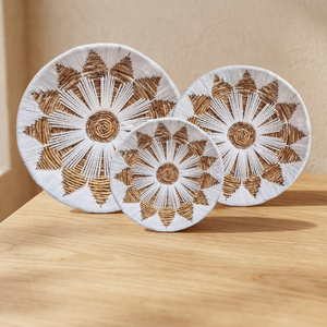 Set 3 Modern Boho Woven <b>Wall</b> Baskets White Natural Seagrass Sunburst Decorative <b>Wall</b> <b>Plates</b> Handmade Hanging Decor - Product Image 3