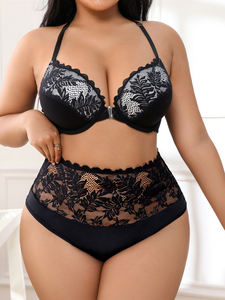 Ensembles de <span class=keywords><strong>lingerie</strong></span> en dentelle de polyester sexy grande taille pour femmes soutien-gorge push-up Convertible crochet complet accessoires intimes à armatures - Product Image 5