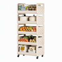 Chariot de rangement 5 niveaux pour fruits et légumes, design tendance, avec roulettes, pour cuisine et îlot de cuisine
