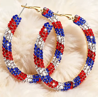 Boucles d'oreilles créoles aux couleurs du drapeau américain, avec strass, charmantes, pour le 4 juillet, Jour de l'Indépendance, cadeau de Noël et de fête