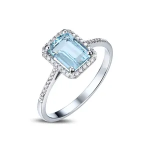 Fashionable and Luxury Magic Ring Square Blue Diamond Topaz Princess Jewelry Rings Decoration Simple and Elegant Women's Ring