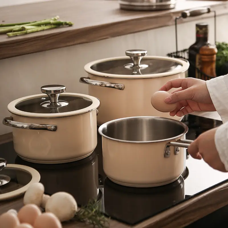 In Voorraad Sus304 Huishoudelijke Soep Sauspot Keuken Roestvrijstalen Kookpot Sets Met Glazen Deksel