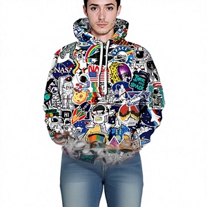 Colorful Space Adventure Astronaut Graphic Printed <b>Pullover</b> Hooded Sweatshirt with Rockets Planets and Cosmic Artwork - Product Image 4