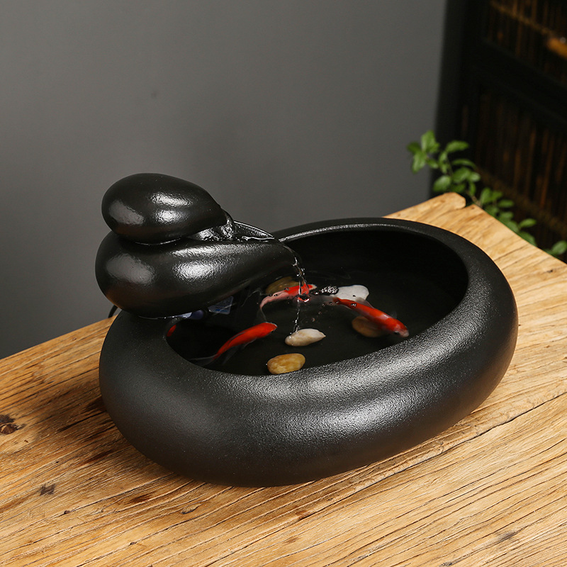 風水黒陶噴水陶器卓上滝噴水水槽魚タンクペット用猫噴水| Alibaba.com
