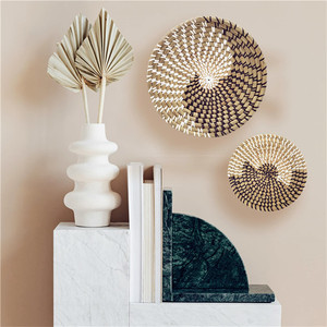 Décorations murales en paille Décor de salon gris Boho Art Ensemble de 6 <span class=keywords><strong>Rotin</strong></span> Gris Demi-cercle Antique Pierre Déco - Product Image 1
