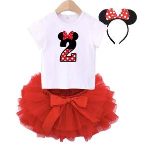 Set di abbigliamento per neonate Baby girls Happy Birthday a maniche corte compleanno tutù rosa abiti vestiti per bambine MBGO-006 - Product Image 5