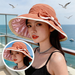 Sombrero de pescador de ala ancha con protección solar, transpirable, con lazo, para mujer, adulto, de color sólido, de algodón, plegable. - Product Image 4