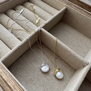 Collier en or de perles baroques chic de luxe simple collier de perles d'eau douce en argent sterling 925 pour bijoux pour femmes