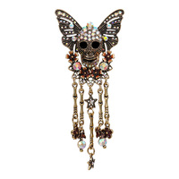 Bros Pin Vintage Berhiaskan Batu Rhinestone, Tengkorak, Kupu-kupu, Rumbai, Bintang, dan Bunga, Gaya Gothic untuk Halloween